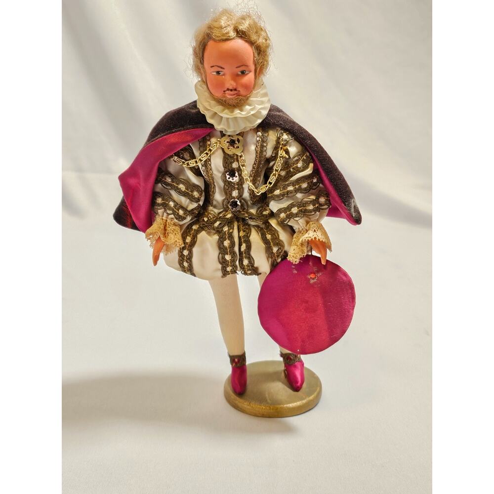 Vintage Victorian Inspired Intricate China Doll With Wooden Stand